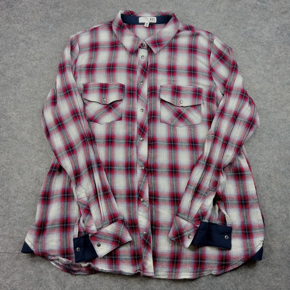 Kut From The Kloth Shirt Womens XL Red Plaid Snap Button Up Down Flannel ST10302